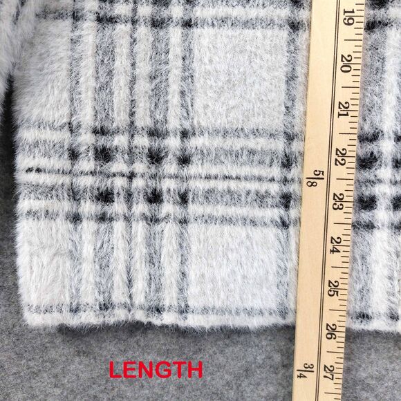 Tahari Sweater Womens Sz M White Gray Plaid Eyelash Knit Mock Neck Pullover Soft - Picture 5 of 8